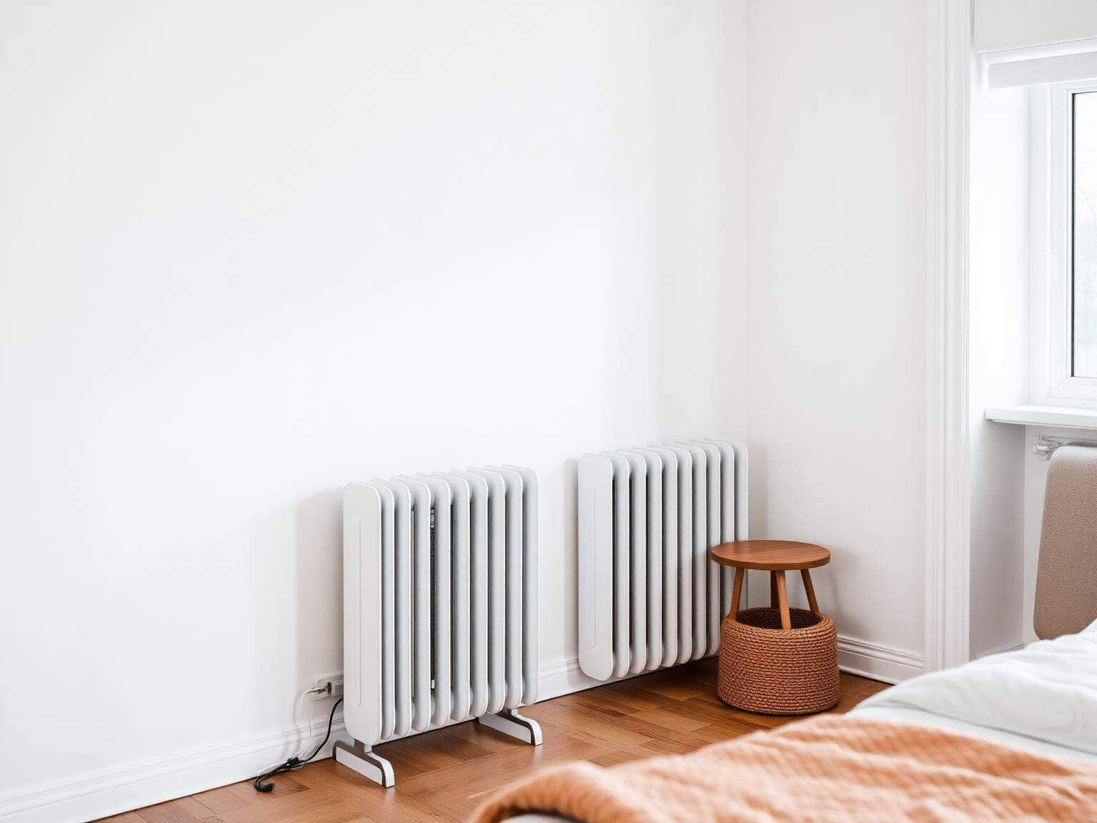 Moderner Elektro-Konvektor in einem hellen Gästezimmer